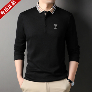 春秋奢侈品牌伦巴宝利娇长袖t恤男士纯棉翻领高端商务休闲POLO衫