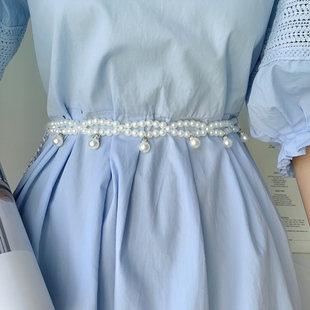 夏季白色珍珠腰带女士女高级感新款配裙子装饰夏收腰腰链腰封女