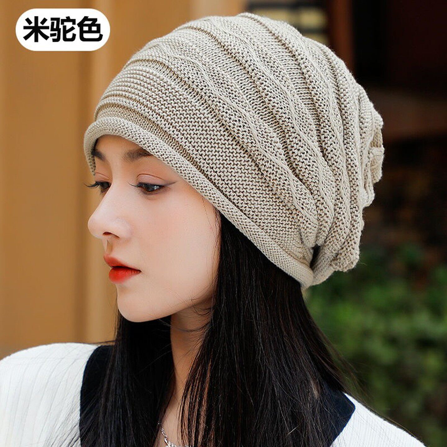 帽子女士冬堆堆帽保暖大头围防寒毛线帽秋冬季针织帽子卷边帽