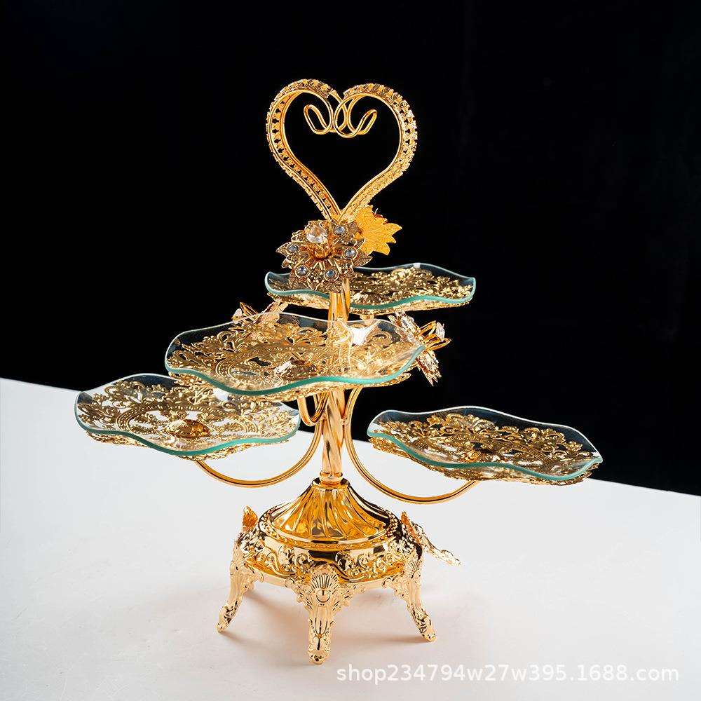 欧式玻璃陶瓷干果盘高档客厅家居摆件创意多层收纳果盘FD39138003