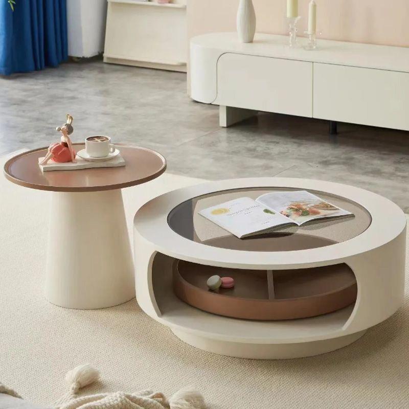 茶几家用客厅小户型轻奢现代简约云朵茶桌圆形玻璃款高级组合