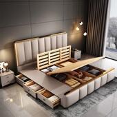 意式 轻奢主卧大床双人床1.8x2米床头床主卧1.5米卧室家用婚床