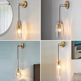 北欧卧室床头水晶壁灯简约轻奢后现代设计师款样板间铜灯具