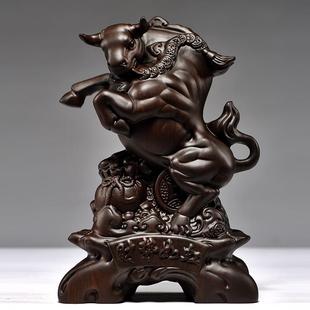 黑檀实木牛气冲天摆件生肖牛运势如虹雕刻木牛家居客厅装饰摆设品