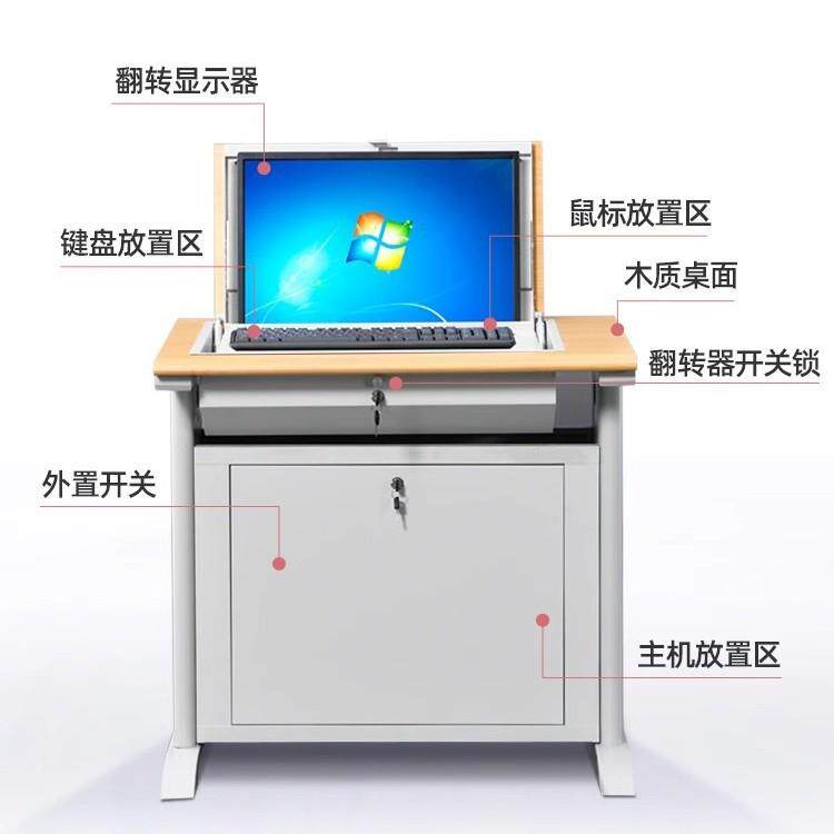 翻转桌钢制电脑桌自动升降显示器隐藏式学习桌多媒体机房培训桌