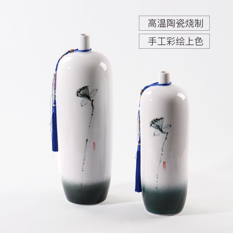 陶瓷新中式莲蓬装饰花瓶落地大插花瓶摆件样板房工艺品批发