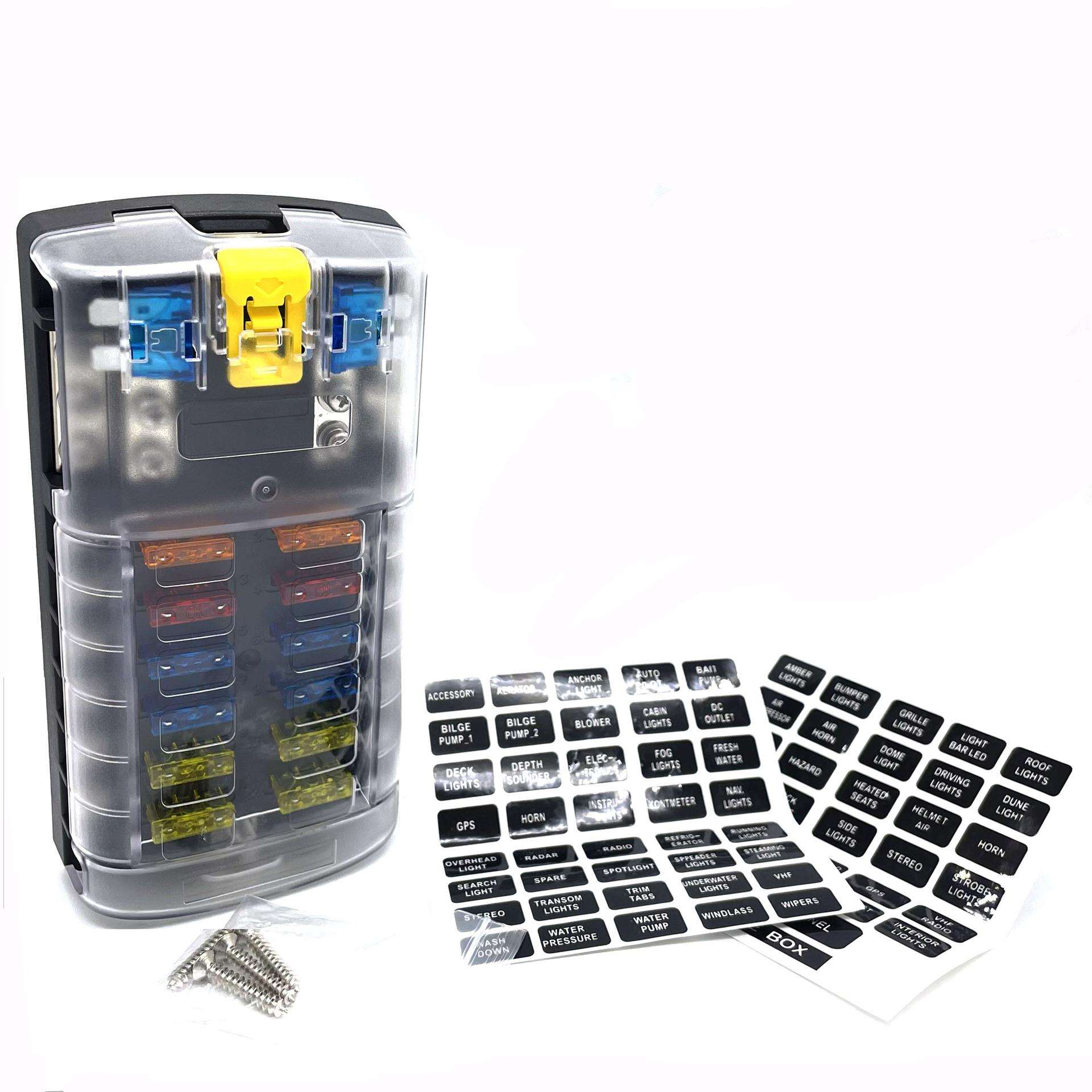 ATO/ATC12路保险盒带锁扣透明绝缘盖带标签槽可存放两个保险丝