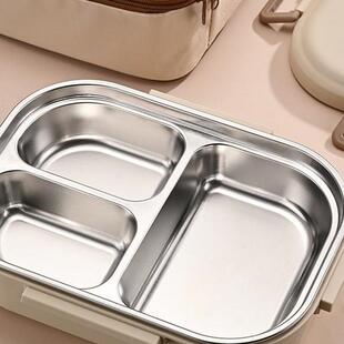 304不锈钢饭盒加厚便当盒工作餐盒3格4格带汤碗学生可微波炉加热