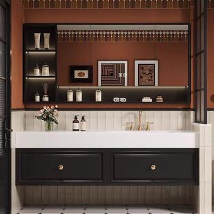 法式复古岩板热弯无缝一体盆浴室柜组合卫生间洗手洗脸洗漱台