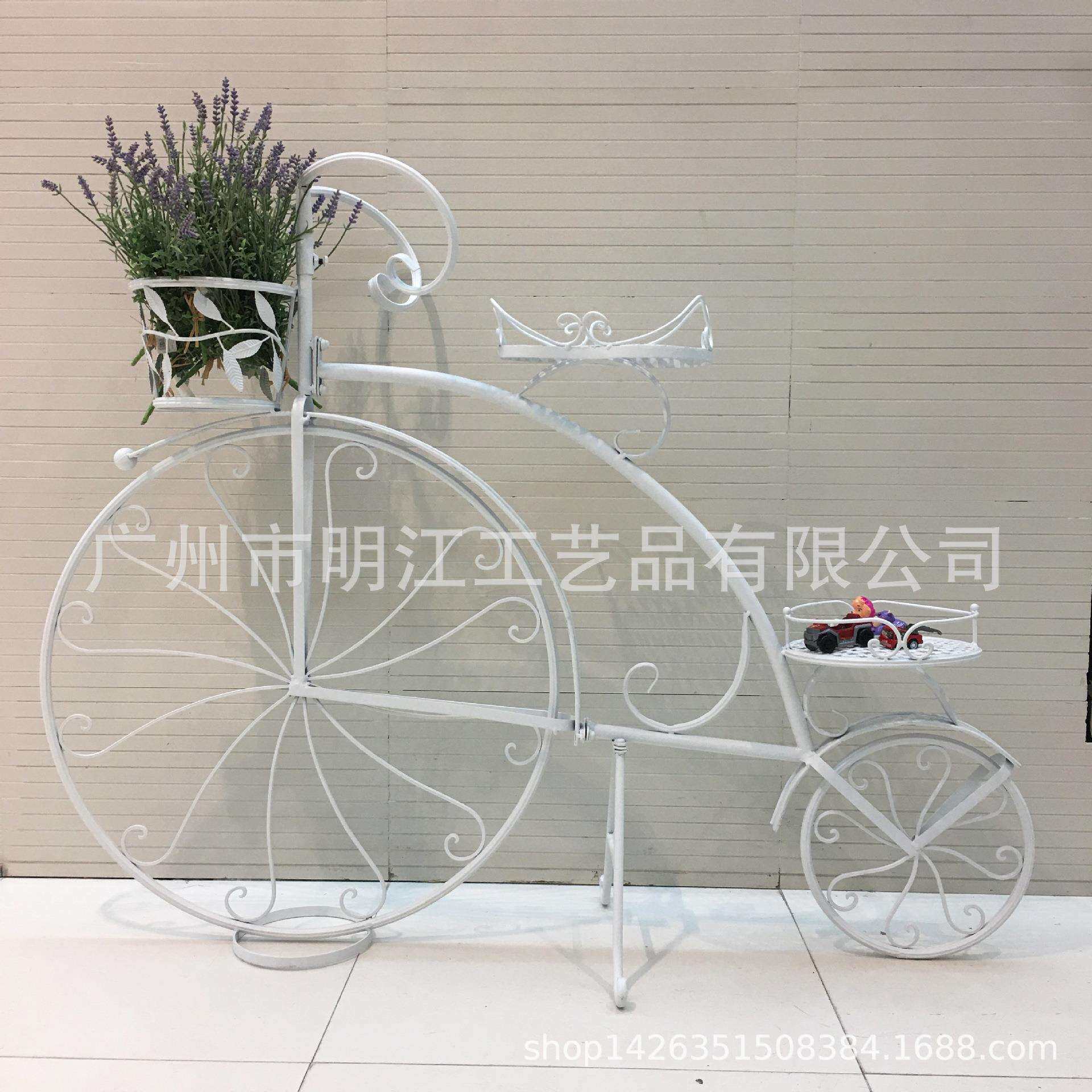 金属大型摆件创意欧式自行车花架多层花盆架阳台庭院橱窗装饰品
