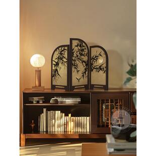 中古风墨竹小屏风桌面摆件新中式茶桌家居边柜斗柜装饰品复古摆画