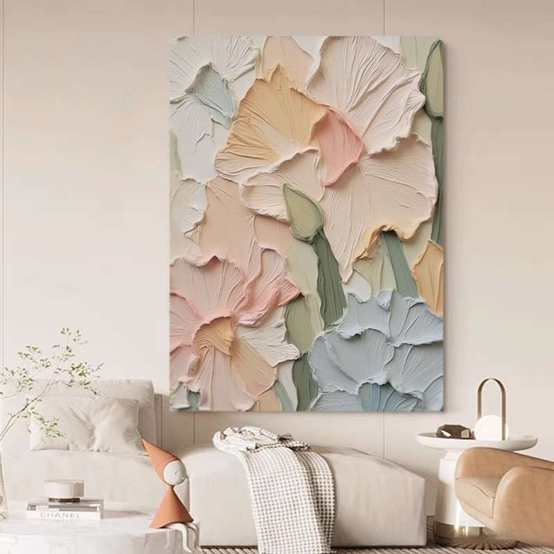 纯手绘油画 花好月圆现代简约餐厅花卉肌理画手工立体 客厅装饰画图片
