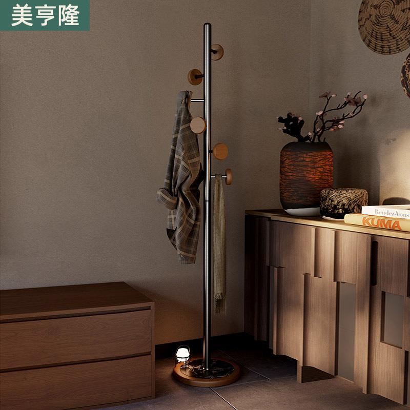 中古风黑胡桃实木衣帽架落地不锈钢卧室挂衣架复古房间衣服架子