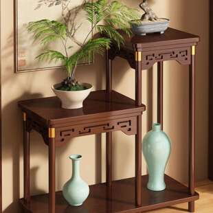 中式花架子客厅落地式花台置物架阳台花盆托架中古风多层实木边几