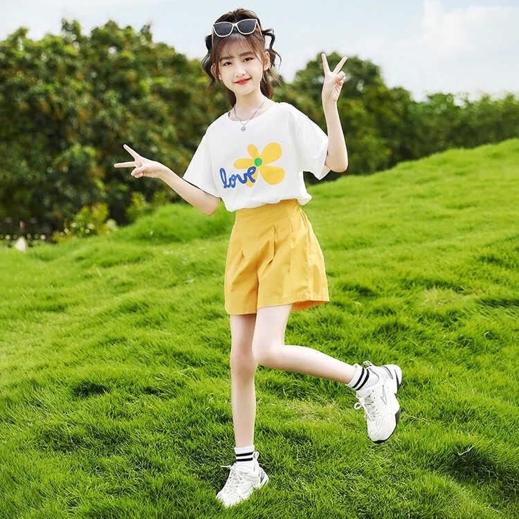 女童夏装套装新款夏季儿童运动短袖t恤短裤女孩洋气时髦纯棉衣服