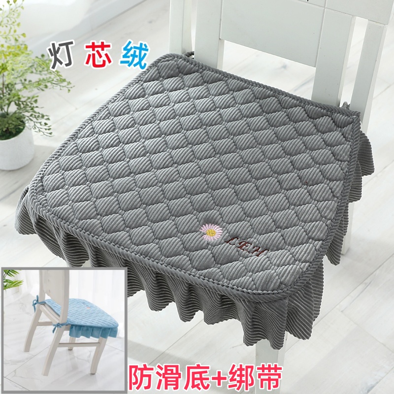 餐椅垫坐垫四季通用加厚家用灯芯绒硅胶防滑绑带固定可机洗刺绣