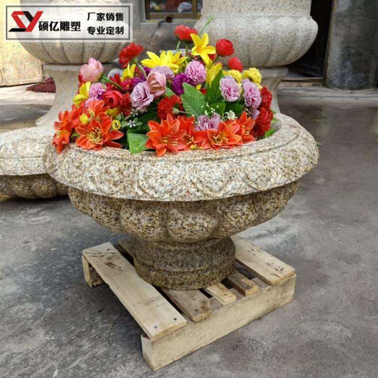 大理石花盆石雕庭院园林别墅户外石头盆欧式黄锈石花岗岩石材花钵