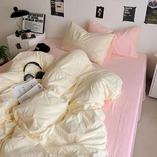 新款风化纤四件套水洗棉克纯色双拼三件套学生宿舍床上用品