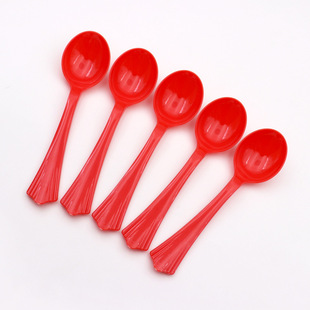 现货红色勺子婚庆调羹餐具一次性加厚塑料勺子喜宴婚庆20个装