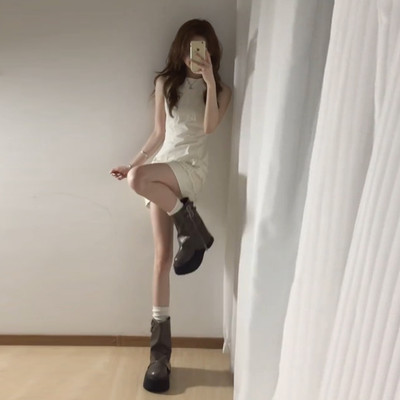 法式千金风无袖a字洋装女