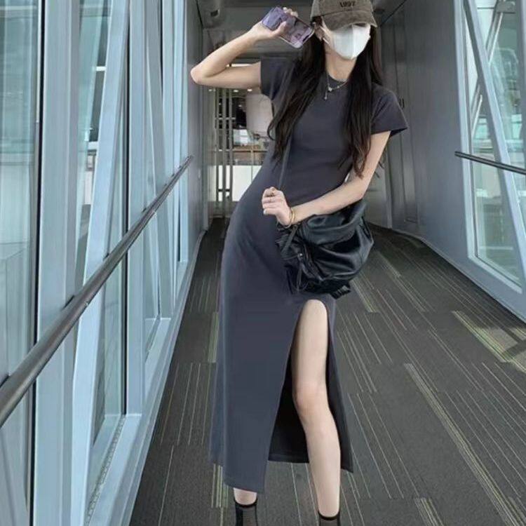 短袖开叉洋装女2026新款图片