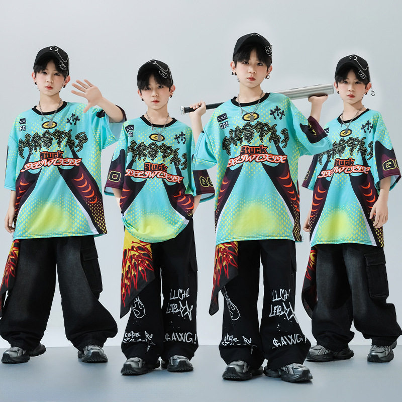 儿童嘻哈潮酷街舞演出服hiphop架子鼓舞蹈潮牌男童爵士舞表演服装