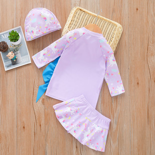 三件套造型表演服 卡通游泳衣中袖 2026年新款 儿童泳衣女童时尚