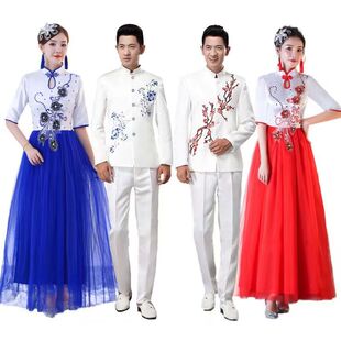 元旦大合唱演出服中山装礼服青花瓷长裙民乐演奏古典舞古筝表演服