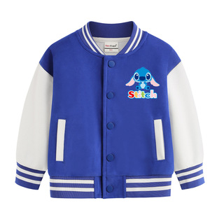 史迪仔男童外套薄绒春秋款开衫上衣卡通新款中大童百搭儿童棒球服