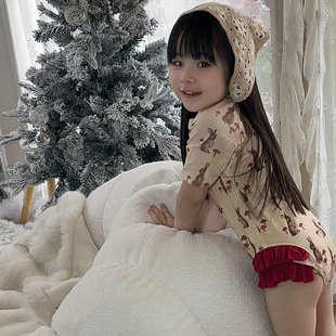 防晒泳衣中小童女宝宝沙滩泳衣 可爱动物连体速干长袖 新款 女童夏季