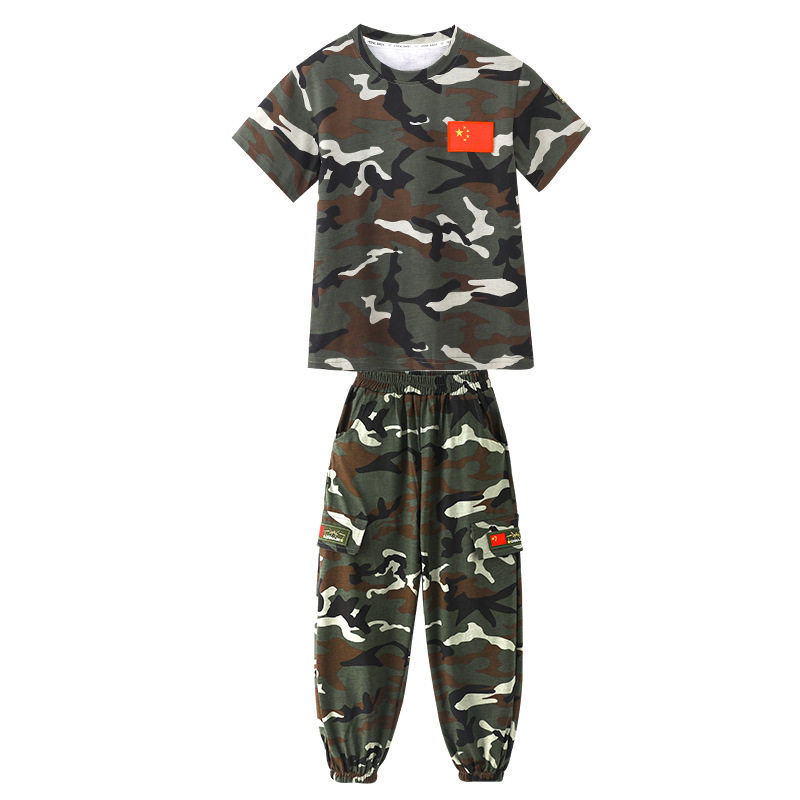 儿童迷彩服套装夏季短袖小学生军训服男童特种兵夏令营女孩演出服