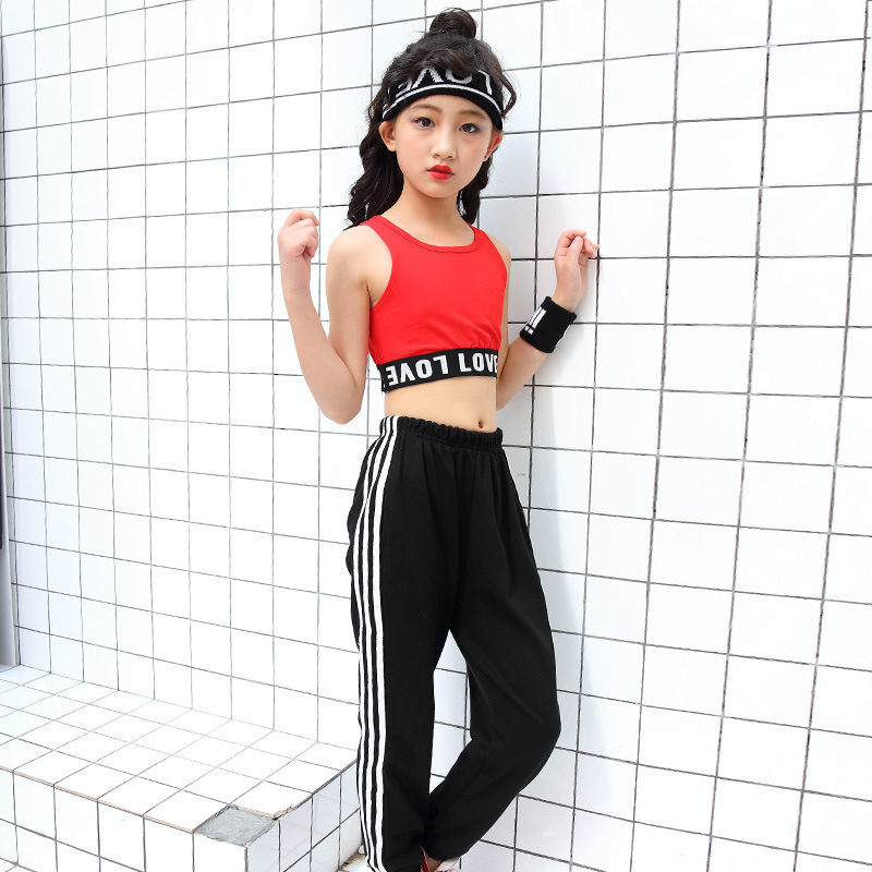 新款韩版白色短款背心少儿女童嘻哈街舞爵士现代舞演出服装