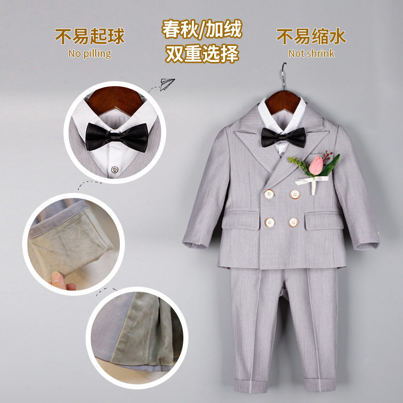 男童西装套装宝宝周岁生日庆典礼服男孩双排扣花童小西服中小童