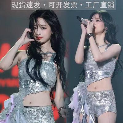 歌手爱豆郑雅娴同款银色打歌服女团kpop穿搭亮片blingbling演出服