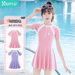 中大童泳衣学生游泳训练装 夏季 女童泳装 儿童泳衣女孩连体2025新款