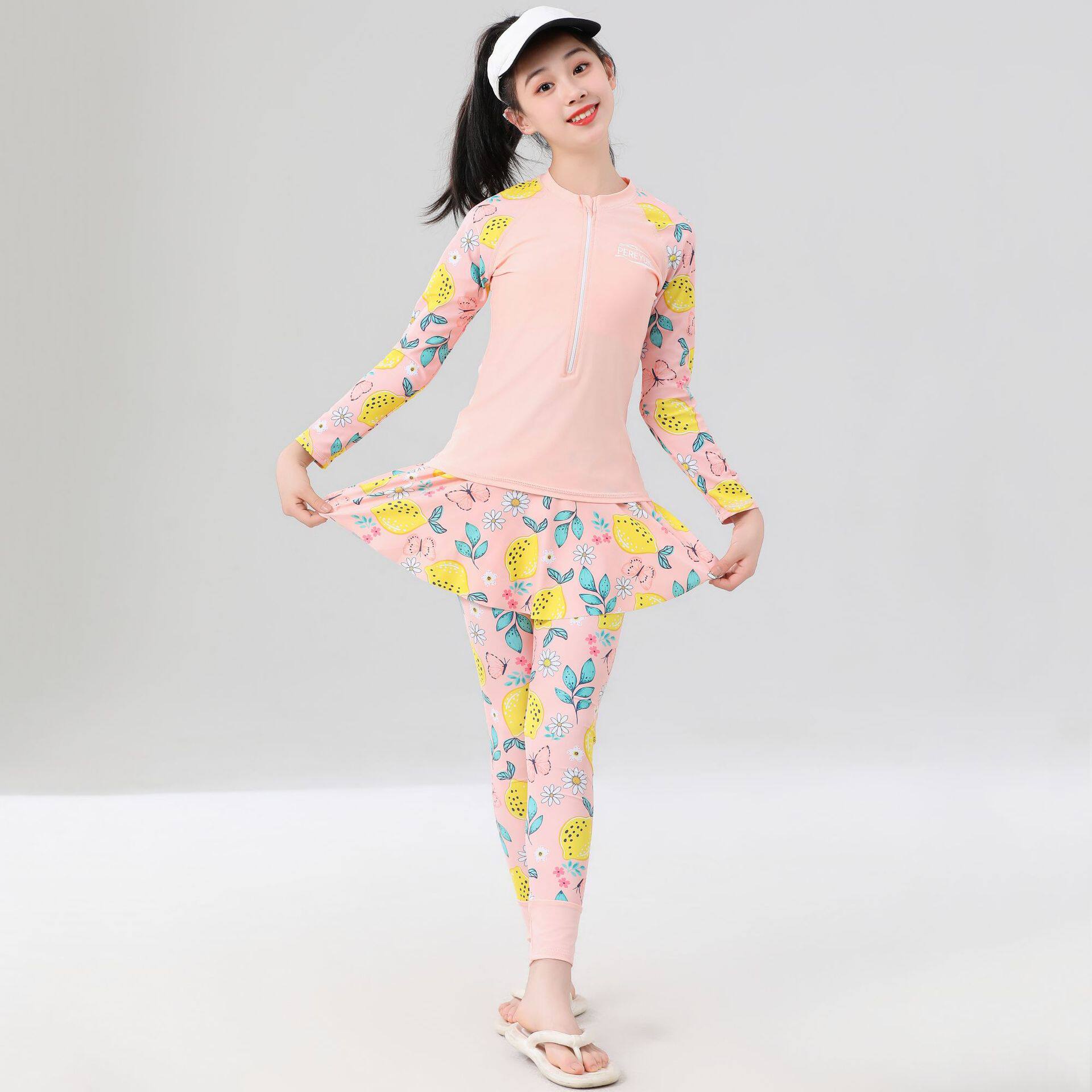 2024儿童泳衣分体女童中大童长袖长裤防嗮泳装女孩保守沙滩游泳衣