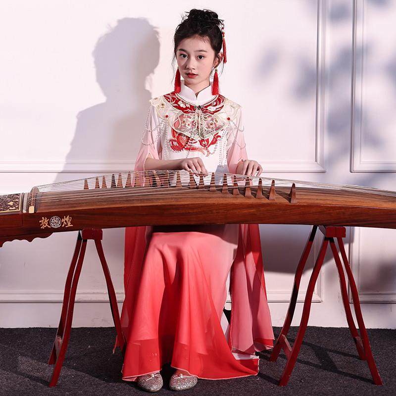 女童礼服裙超仙中国风儿童古筝演出服中童艺考民乐飘逸披肩表演服