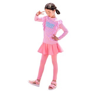 女童中大童游泳衣宝宝防晒泳装 长衣长裤 泳衣女孩分体裙式 儿童长袖