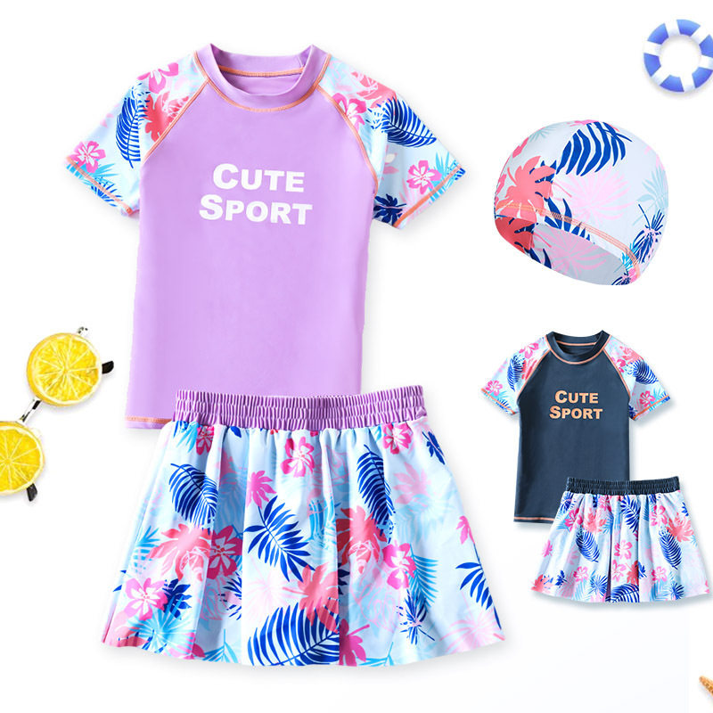 2025大码女童泳衣胖女孩分体中大童夏季儿童防晒泳裤套装碎花