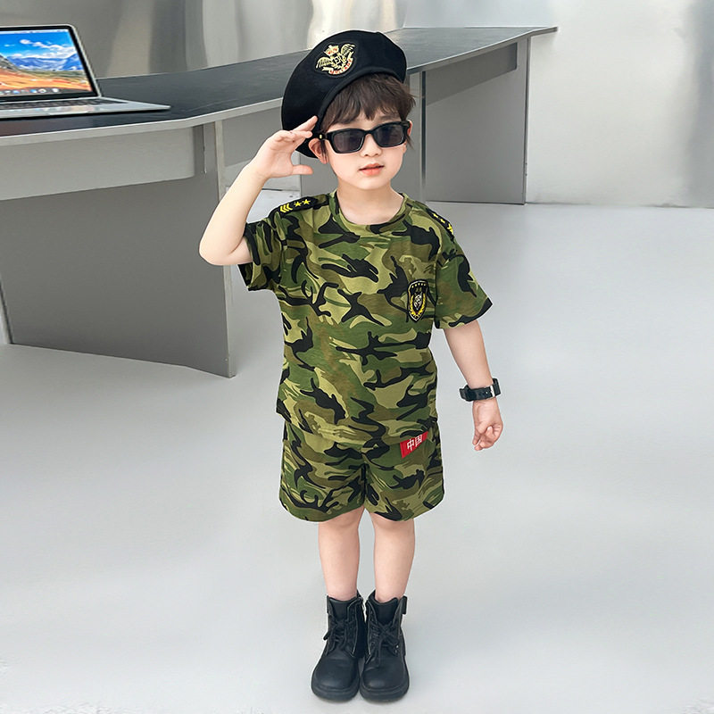 儿童迷彩服男童短袖套装2025新款小孩夏季军训夏令营酷帅运动夏装