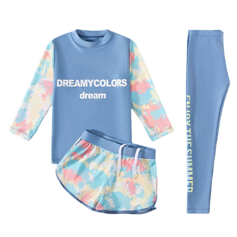 儿童泳衣分体女童中大童长袖长裤防晒泳装宝宝女孩保守游泳衣2023