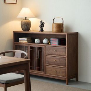 新中式餐边柜茶室置物柜架储物柜边柜实木矮柜禅意玄关茶水柜