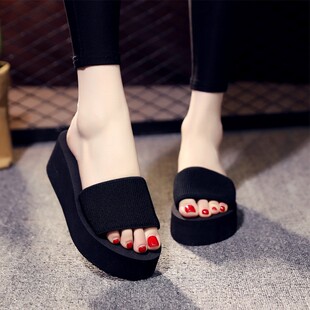 海绵拖鞋夏 软底夏季女士凉拖鞋 泡沫底松糕跟厚底坡跟一字拖鞋防