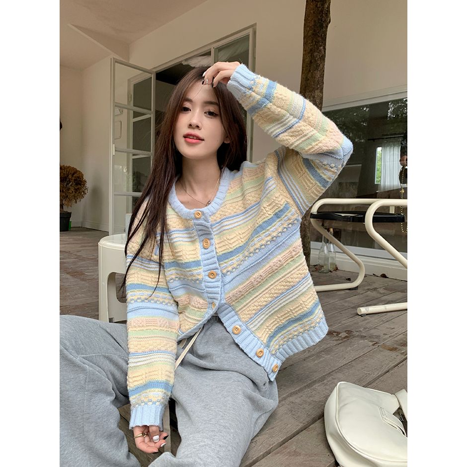 秋季新款韩版宽松撞色条