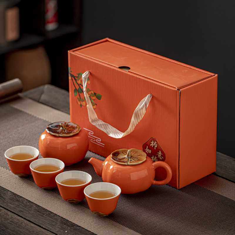 新款直销陶瓷柿柿事事如意茶具礼盒套装柿子茶壶随手礼定制礼品商,餐饮具,功夫茶具,淘宝优惠券,粉丝福利购,淘宝优惠卷