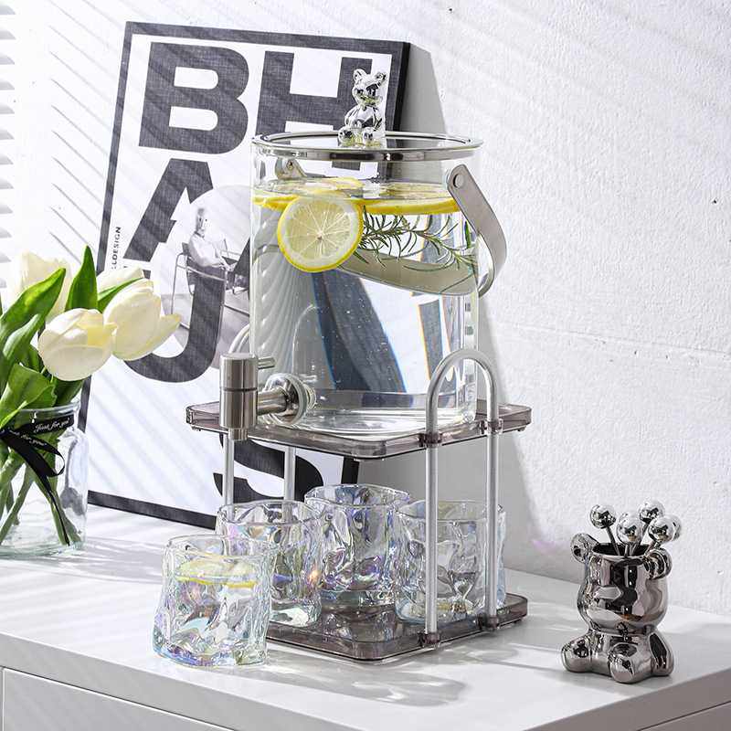 新款直销玻璃耐高温冷水壶高级感水果茶壶家用杯子杯具套装带龙头,餐饮具,冷水壶,淘宝优惠券,粉丝福利购,淘宝优惠卷