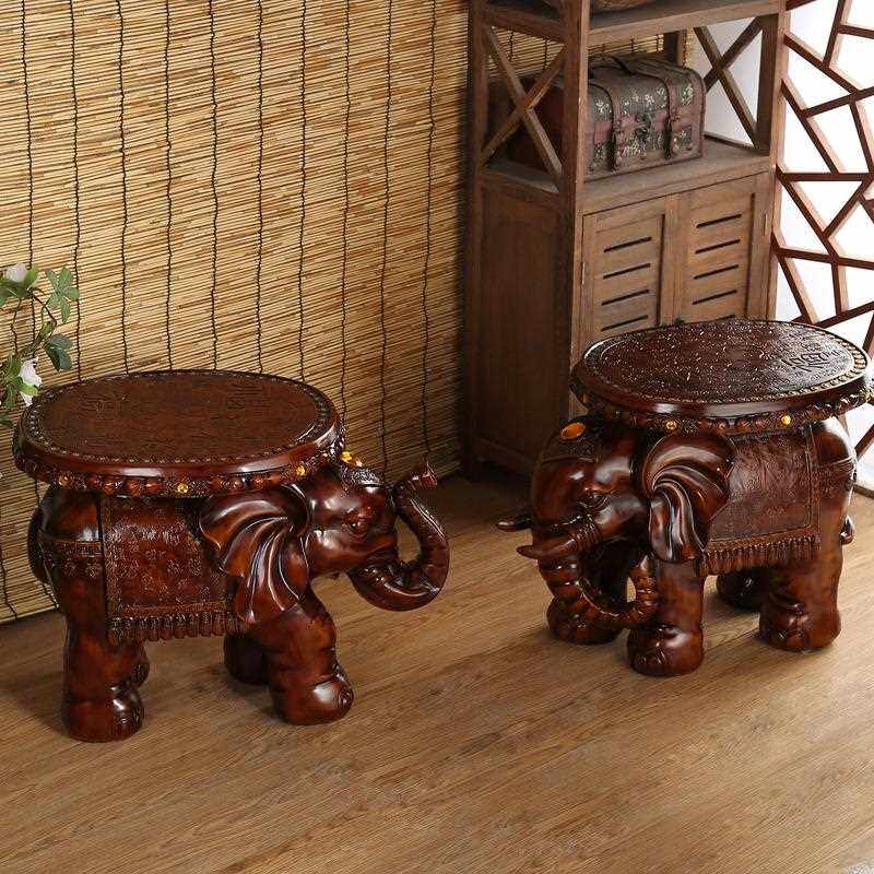 新款直销家居客厅中式大象换鞋凳 吉祥仿木树脂大象摆件 开业落地