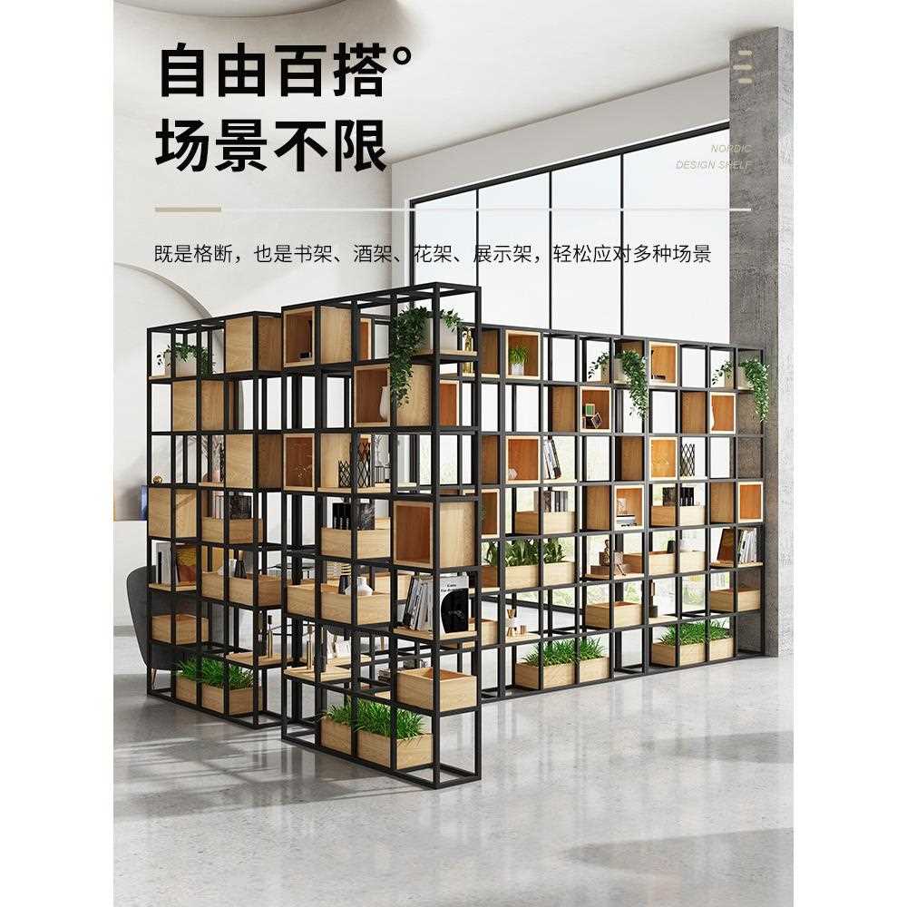 新款直销铁艺书架置物架客厅落地美式餐厅办公室屏风展示架实木隔