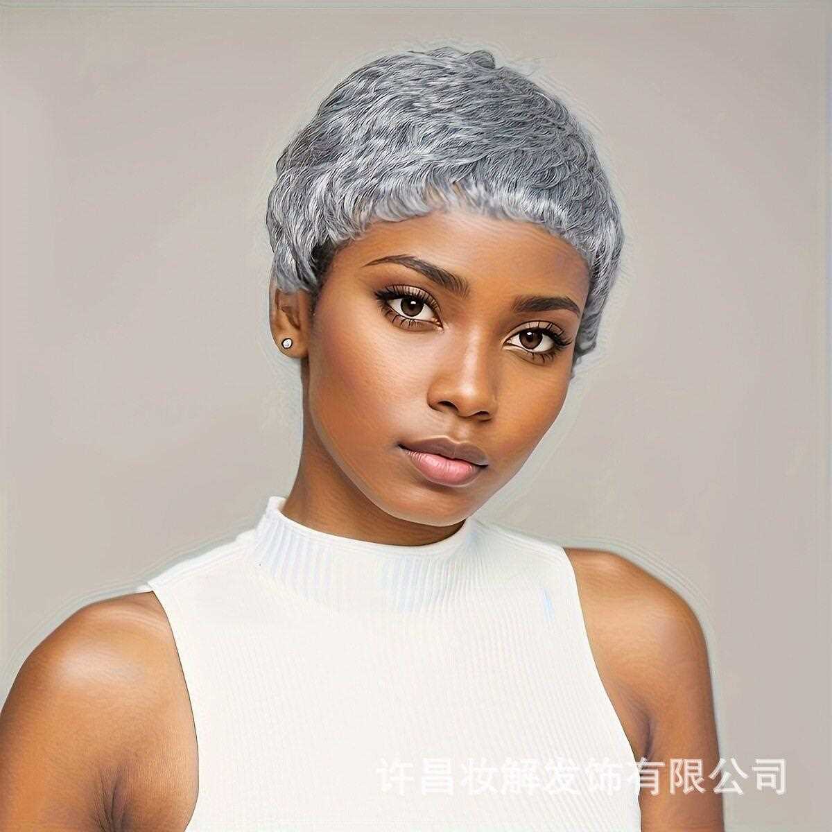 新款直销短小精灵剪裁女性假发 小精灵剪短黑色波浪分层假发