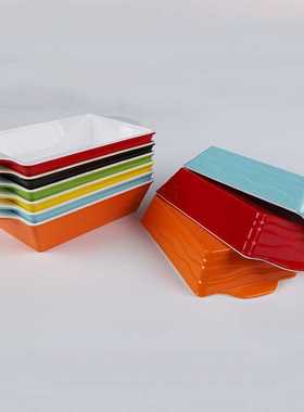 新款直销彩色双色盘无骨烤鱼饭盘子酥先生密胺双耳长方盘盖浇饭盘